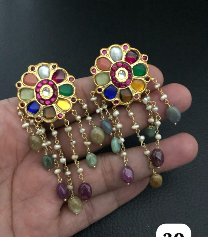 Navratan Earrings, Silver